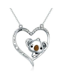 Korean Style Heart Hollow-out Koala Inlaid Design Boutique Fashion 925 Sterling Silver Jewelry Necklace