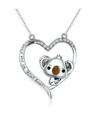 Korean Style Heart Hollow-out Koala Inlaid Design Boutique Fashion 925 Sterling Silver Jewelry Necklace