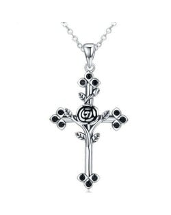 Rose Twine Unique Cross Design Baroque Style Wholesale 925 Sterling Silver Necklace