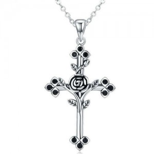 Rose Twine Unique Cross Design Baroque Style Wholesale 925 Sterling Silver Necklace