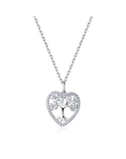 Hollow-out Trees Inlaid Heart Shape Classic Design Wholesale 925 Sterling Silver Necklace