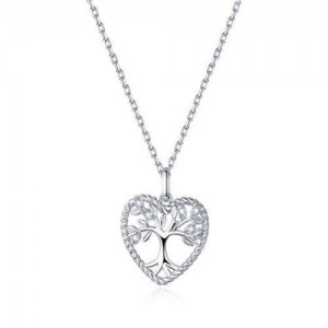Hollow-out Trees Inlaid Heart Shape Classic Design Wholesale 925 Sterling Silver Necklace
