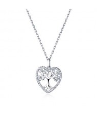 Hollow-out Trees Inlaid Heart Shape Classic Design Wholesale 925 Sterling Silver Necklace