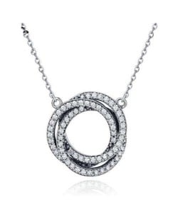 Rhinestone Inlaid Simple Revolval Design Wholesale 925 Sterling Silver Jewelry Necklace
