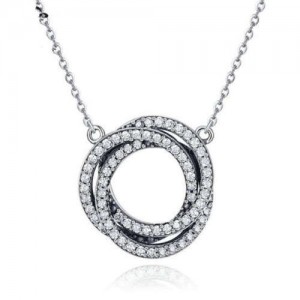Rhinestone Inlaid Simple Revolval Design Wholesale 925 Sterling Silver Jewelry Necklace