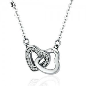 Korean Style Dual Linked Heart Shape Simple Design Wholesale Sterling Silver Jewelry Women Necklace
