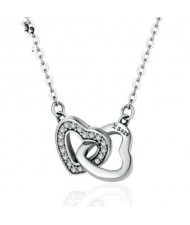 Korean Style Dual Linked Heart Shape Simple Design Wholesale Sterling Silver Jewelry Women Necklace