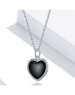 Street Popular Black Heart Shape Agate Inlaid High Fashion Wholesale 925 Sterling Silver Necklace