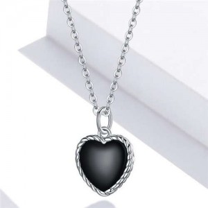 Street Popular Black Heart Shape Agate Inlaid High Fashion Wholesale 925 Sterling Silver Necklace