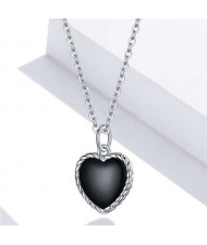 Street Popular Black Heart Shape Agate Inlaid High Fashion Wholesale 925 Sterling Silver Necklace
