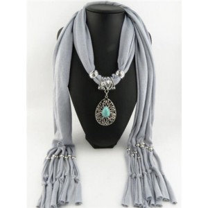 Trendy Metal Water Drop Pendant Scarf Necklace - Gray