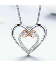 Rose Gold Twisted Dual Heart Rhinestone Inlaid Korean Boutique Wholesale 925 Sterling Silver Jewelry Necklace