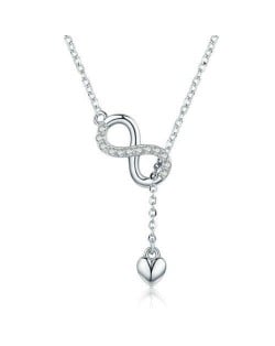 Popular Rhinestone Inlaid Twist and Heart Combo Pendant Wholesale 925 Sterling Silver Jewelry Necklace