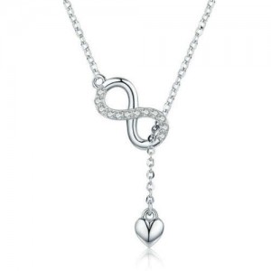 Popular Rhinestone Inlaid Twist and Heart Combo Pendant Wholesale 925 Sterling Silver Jewelry Necklace