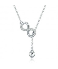 Popular Rhinestone Inlaid Twist and Heart Combo Pendant Wholesale 925 Sterling Silver Jewelry Necklace
