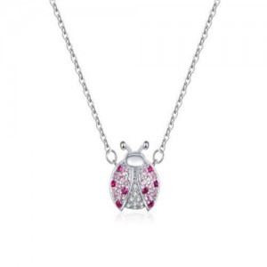 Fashion Ladybug Colorful Rhinestone Inlaid Design Wholesale 925 Sterling Silver Necklace