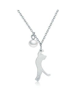 Adorable Animal and Pearl Pendant Design Women Graceful 925 Sterling Silver Jewelry Necklace