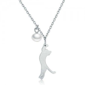 Adorable Animal and Pearl Pendant Design Women Graceful 925 Sterling Silver Jewelry Necklace