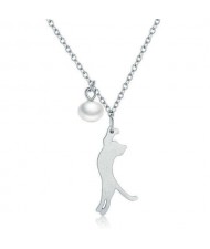 Adorable Animal and Pearl Pendant Design Women Graceful 925 Sterling Silver Jewelry Necklace
