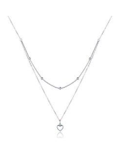 Dual Layers Heart Pendant Minimalist Design Wholesale 925 Sterling Silver Jewelry Women Necklace