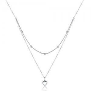 Dual Layers Heart Pendant Minimalist Design Wholesale 925 Sterling Silver Jewelry Women Necklace