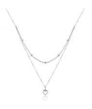 Dual Layers Heart Pendant Minimalist Design Wholesale 925 Sterling Silver Jewelry Women Necklace