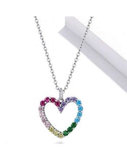 Popular Rainbow Colors Heart Minimalist Design Women Wholesale 925 Sterling Silver Necklace