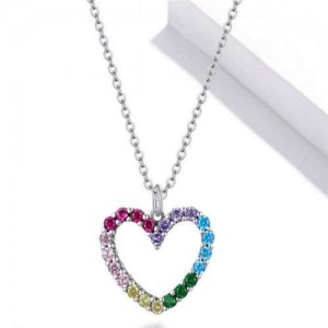 Popular Rainbow Colors Heart Minimalist Design Women Wholesale 925 Sterling Silver Necklace