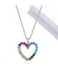 Popular Rainbow Colors Heart Minimalist Design Women Wholesale 925 Sterling Silver Necklace