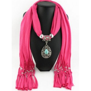 Trendy Metal Water Drop Pendant Scarf Necklace - Rose