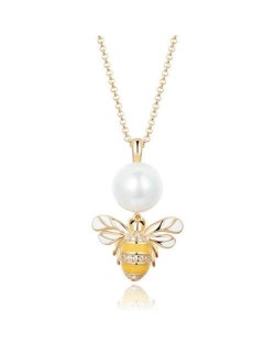 Pearl and Bee Pendant Rose Gold Plated 925 Sterling Silver Jewelry Necklace