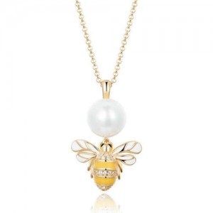 Pearl and Bee Pendant Rose Gold Plated 925 Sterling Silver Jewelry Necklace