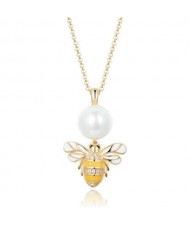 Pearl and Bee Pendant Rose Gold Plated 925 Sterling Silver Jewelry Necklace