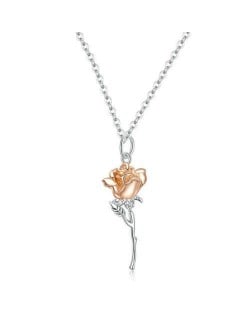 Elegant Rose Flower Pendant High Fashion Women Wholesale 925 Sterling Silver Necklace
