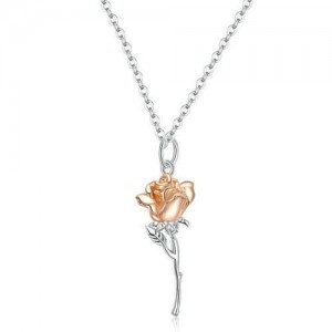 Elegant Rose Flower Pendant High Fashion Women Wholesale 925 Sterling Silver Necklace