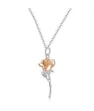 Elegant Rose Flower Pendant High Fashion Women Wholesale 925 Sterling Silver Necklace