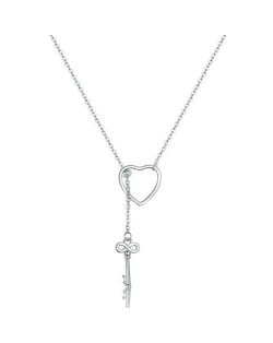 Heart and Chain Key Pendants Women Wholesale 925 Sterling Silver Jewelry Statement Necklace