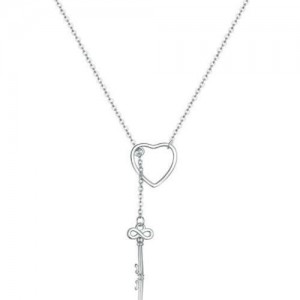 Heart and Chain Key Pendants Women Wholesale 925 Sterling Silver Jewelry Statement Necklace