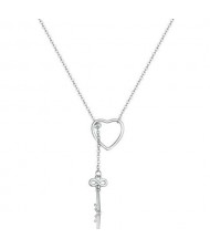 Heart and Chain Key Pendants Women Wholesale 925 Sterling Silver Jewelry Statement Necklace