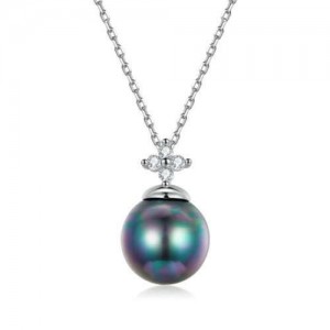 Cubic Zirconia Round Pearl Pendant Popular Fashion Wholesale 925 Sterling Silver Necklace
