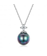 Cubic Zirconia Round Pearl Pendant Popular Fashion Wholesale 925 Sterling Silver Necklace
