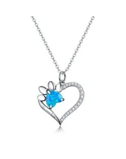 Blue Color Paw Embellished Heart Pendant Women Wholesale 925 Sterling Silver Jewelry Necklace