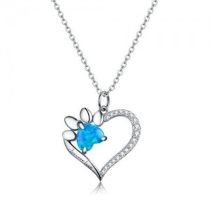 Blue Color Paw Embellished Heart Pendant Women Wholesale 925 Sterling Silver Jewelry Necklace