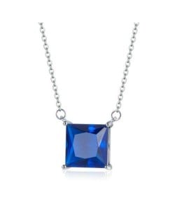 Square Shape Blue Cubic Zirconia Inlaid Minimalist Design Women 925 Sterling Silver Jewelry Necklace