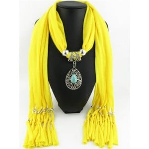 Trendy Metal Water Drop Pendant Scarf Necklace - Yellow