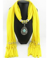 Trendy Metal Water Drop Pendant Scarf Necklace - Yellow