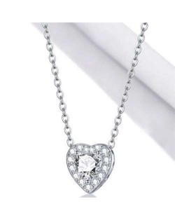 Cubic Zirconia Shining Heart Rhinestone Inlaid Luxurious Women Wholesale 925 Sterling Silver Necklace