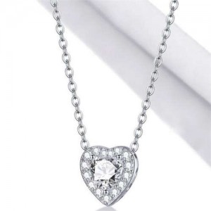 Cubic Zirconia Shining Heart Rhinestone Inlaid Luxurious Women Wholesale 925 Sterling Silver Necklace