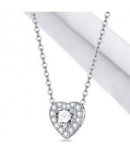 Cubic Zirconia Shining Heart Rhinestone Inlaid Luxurious Women Wholesale 925 Sterling Silver Necklace