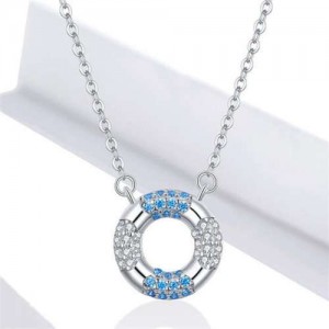 Round Shape Colorful Rhinestone Inlaid Boutique Style Women Wholesale 925 Sterling Silver Jewelry Necklace